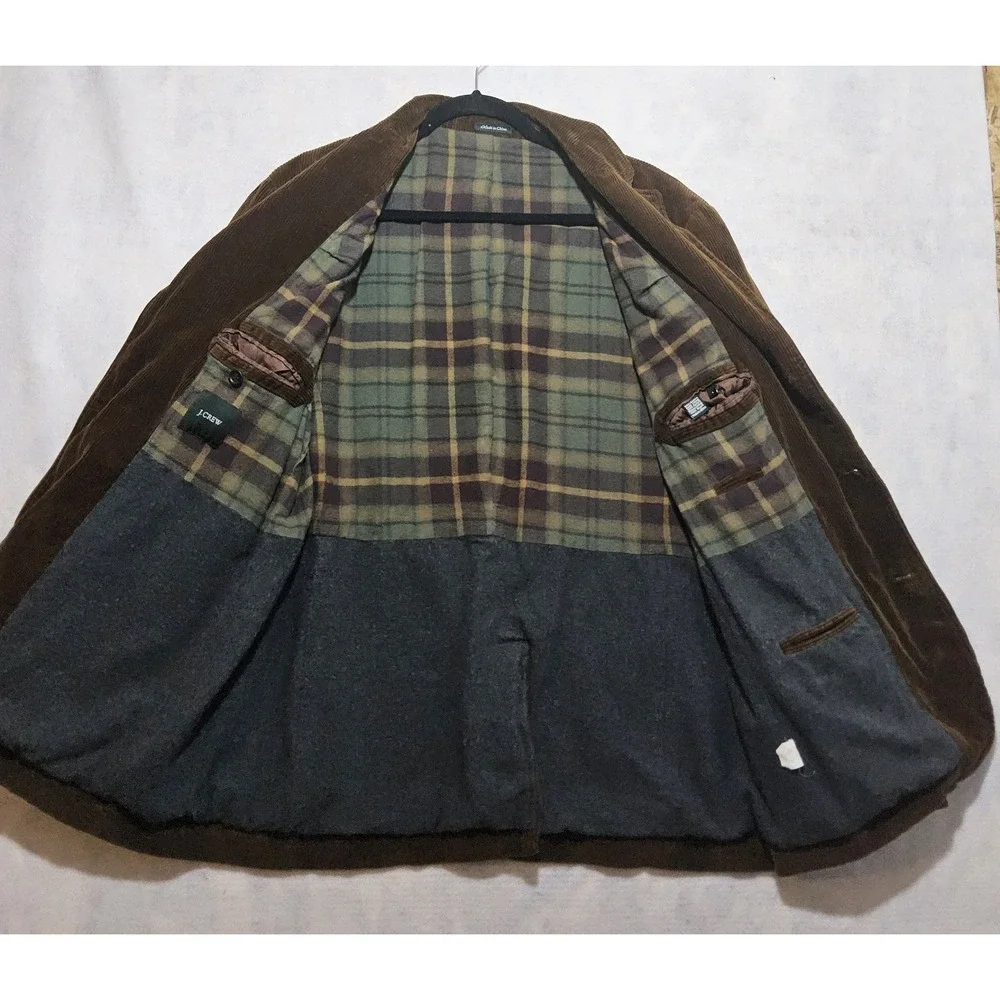 J Crew Mens Corduroy Jacket Mens L Blazer Fleece Lined Academia Barn Coat Brown‎